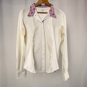 Equine Couture Kelsey Long Sleeve Show Shirt in White Pink Size Small